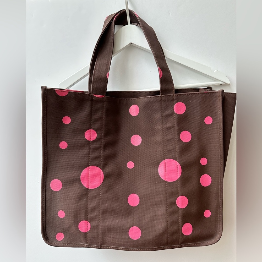 MIMCo - Brown with Pink Polka Dots PVC Tote Bag NWOT